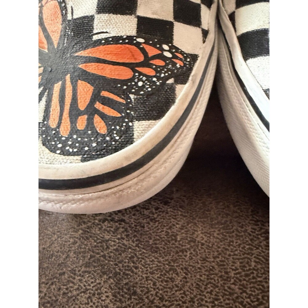 Vans Checkered Hand painted Butterfly Monarch Sneakers Women Slip On Shoe 9.5m - Picture 6 of 15